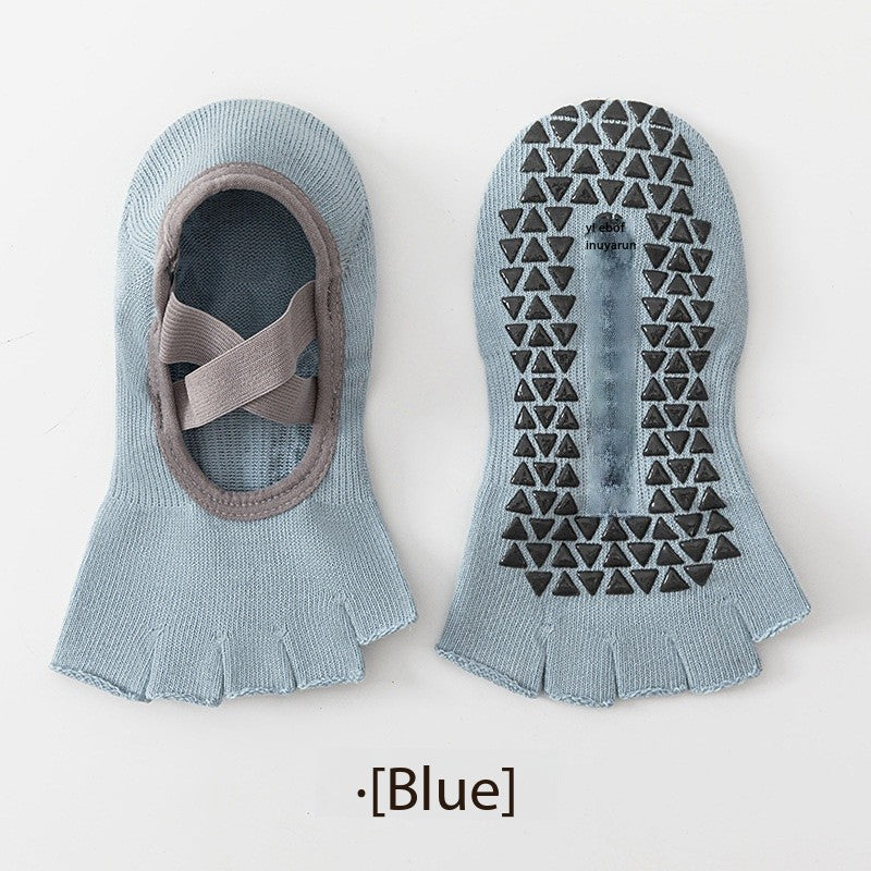 Women’s Open-Toe Five-Toe Pilates Socks – Cross-Strap Non-Slip Grip Socks with Cushion & Shock Absorption