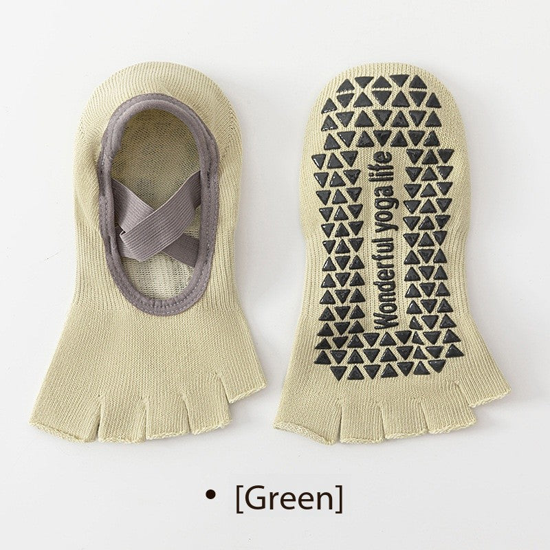 Women’s Open-Toe Five-Toe Pilates Socks – Cross-Strap Non-Slip Grip Socks with Cushion & Shock Absorption