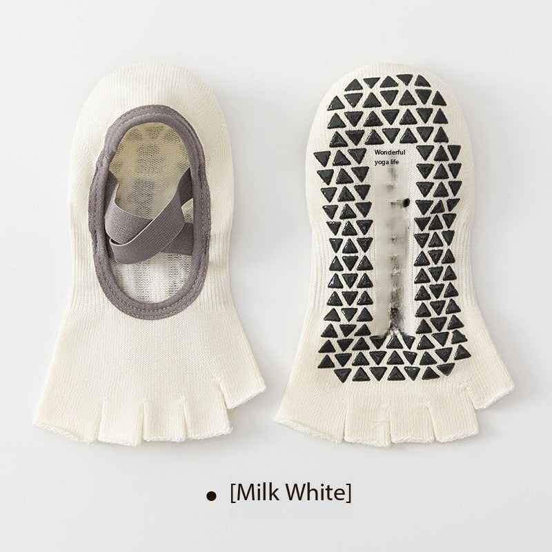 Women’s Open-Toe Five-Toe Pilates Socks – Cross-Strap Non-Slip Grip Socks with Cushion & Shock Absorption