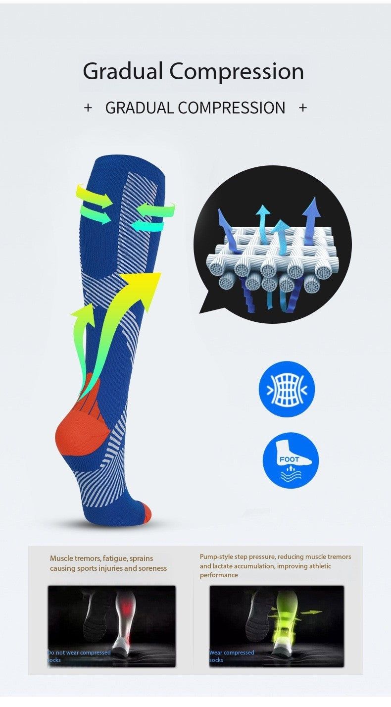 Professional Compression Sports Socks – Long Running & Marathon Socks for Men & Women | Calf Support Fitness Training Socks