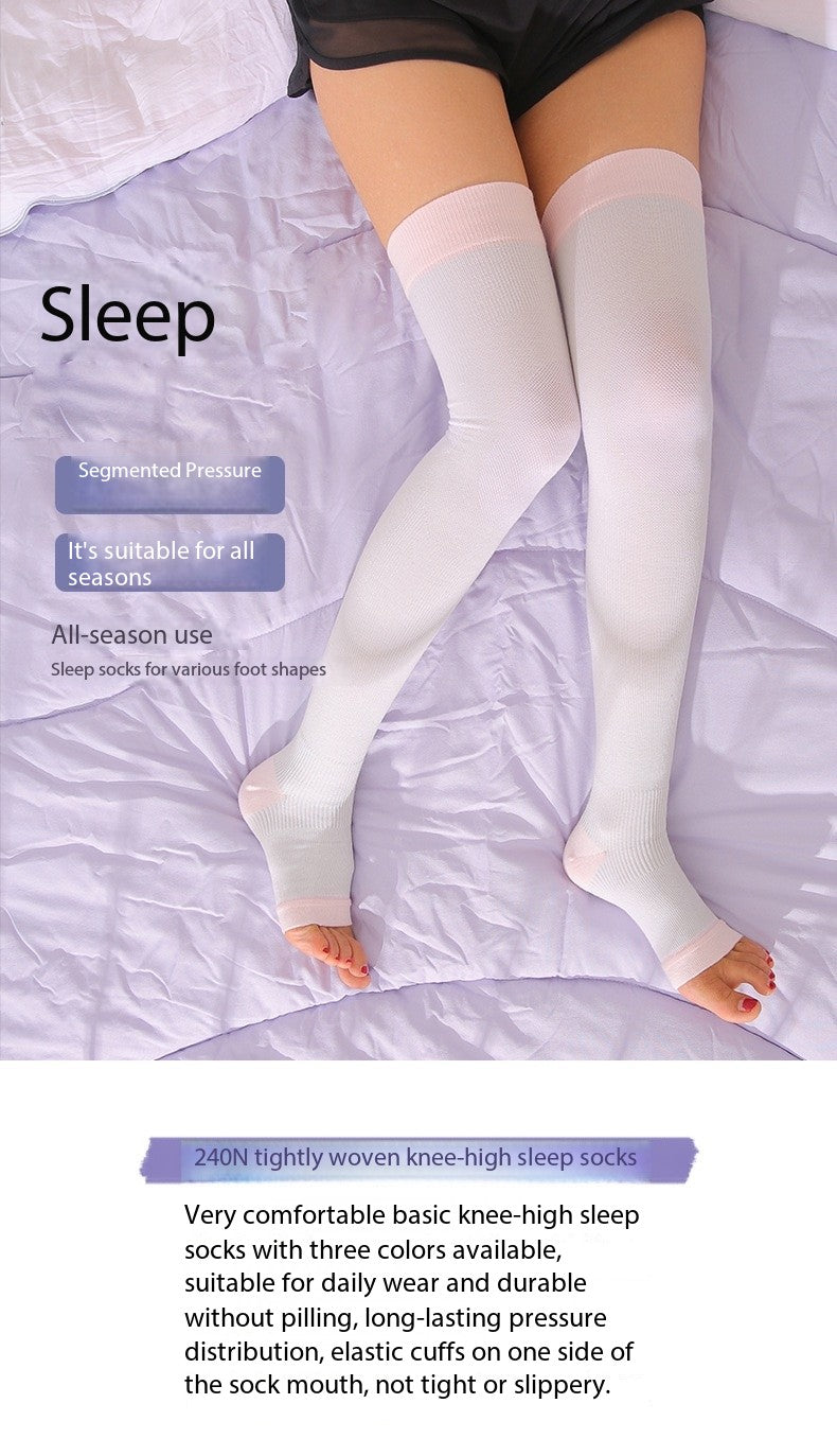 Over-the-Knee Open-Toe Compression Sleep Socks – Gentle Gradient Pressure for Nighttime Comfort