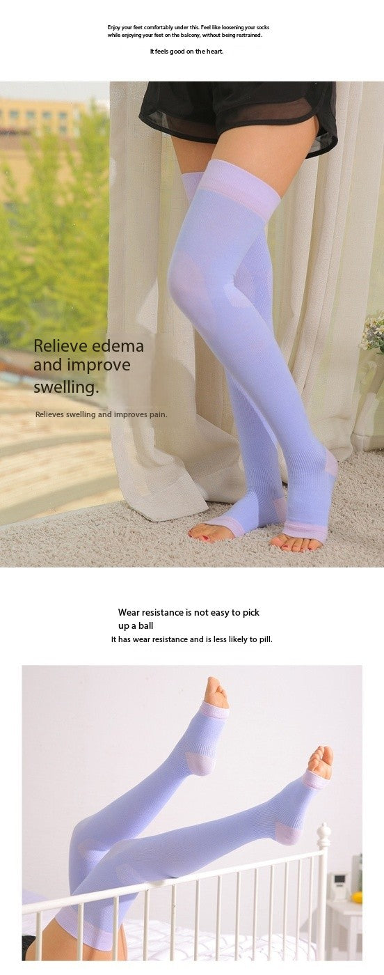 Over-the-Knee Open-Toe Compression Sleep Socks – Gentle Gradient Pressure for Nighttime Comfort