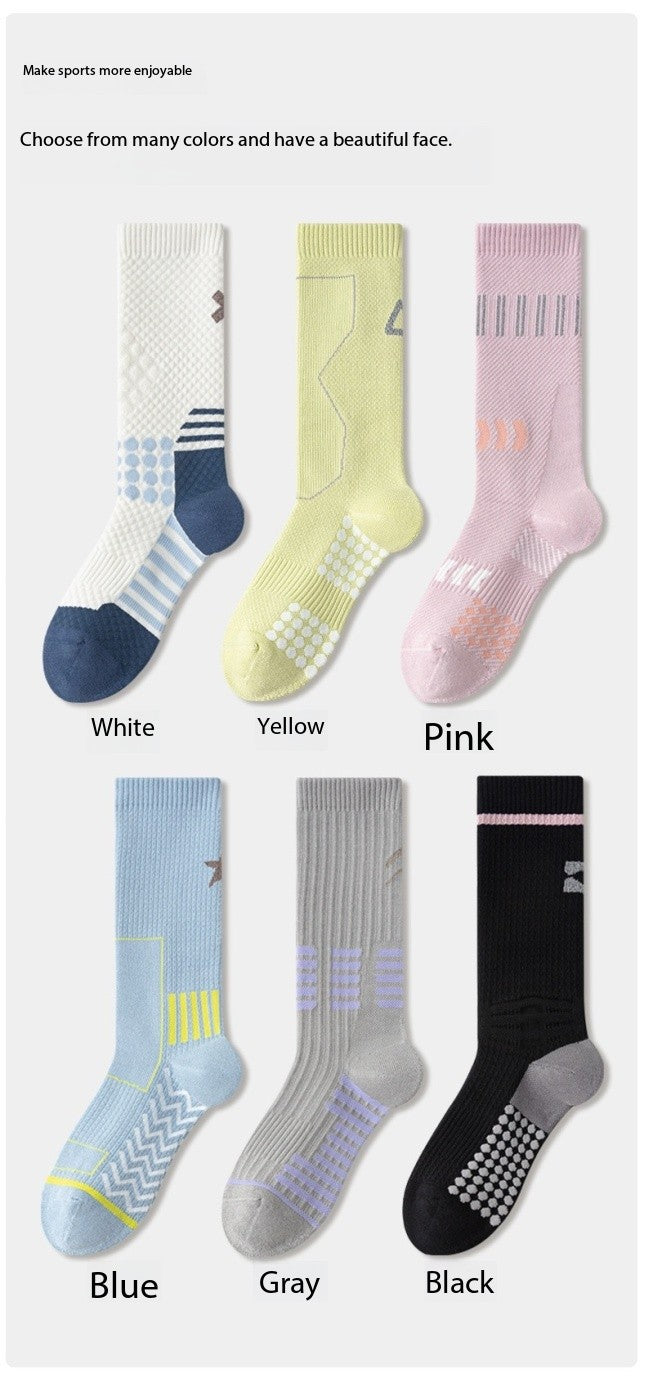 Women’s Summer Cycling Socks – Mid-Calf Reflective Sports Compression Socks with Towel Sole, Breathable & Sweat-Wicking