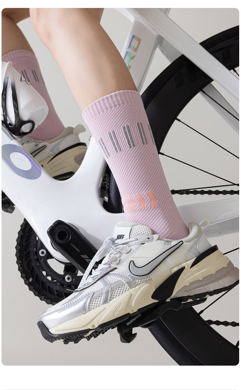 Women’s Summer Cycling Socks – Mid-Calf Reflective Sports Compression Socks with Towel Sole, Breathable & Sweat-Wicking