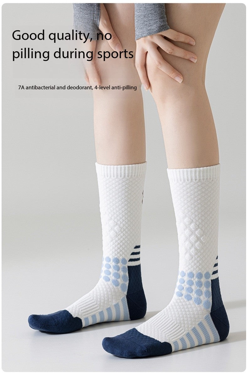 Women’s Summer Cycling Socks – Mid-Calf Reflective Sports Compression Socks with Towel Sole, Breathable & Sweat-Wicking