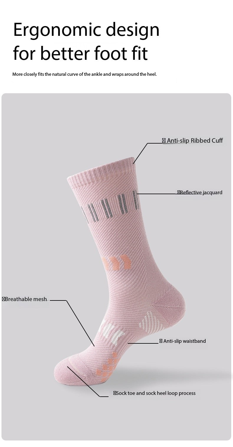Women’s Summer Cycling Socks – Mid-Calf Reflective Sports Compression Socks with Towel Sole, Breathable & Sweat-Wicking