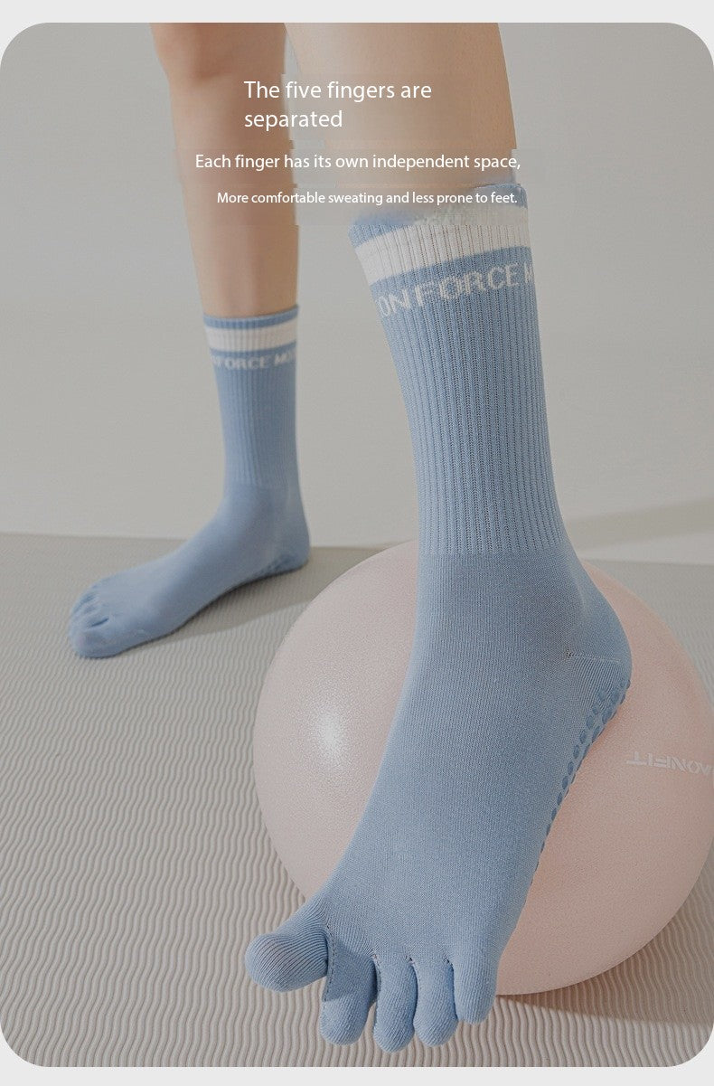 Women’s Five-Toe Yoga Socks – Mid-Calf Non-Slip Grip Socks for Pilates, Indoor Workouts & Running