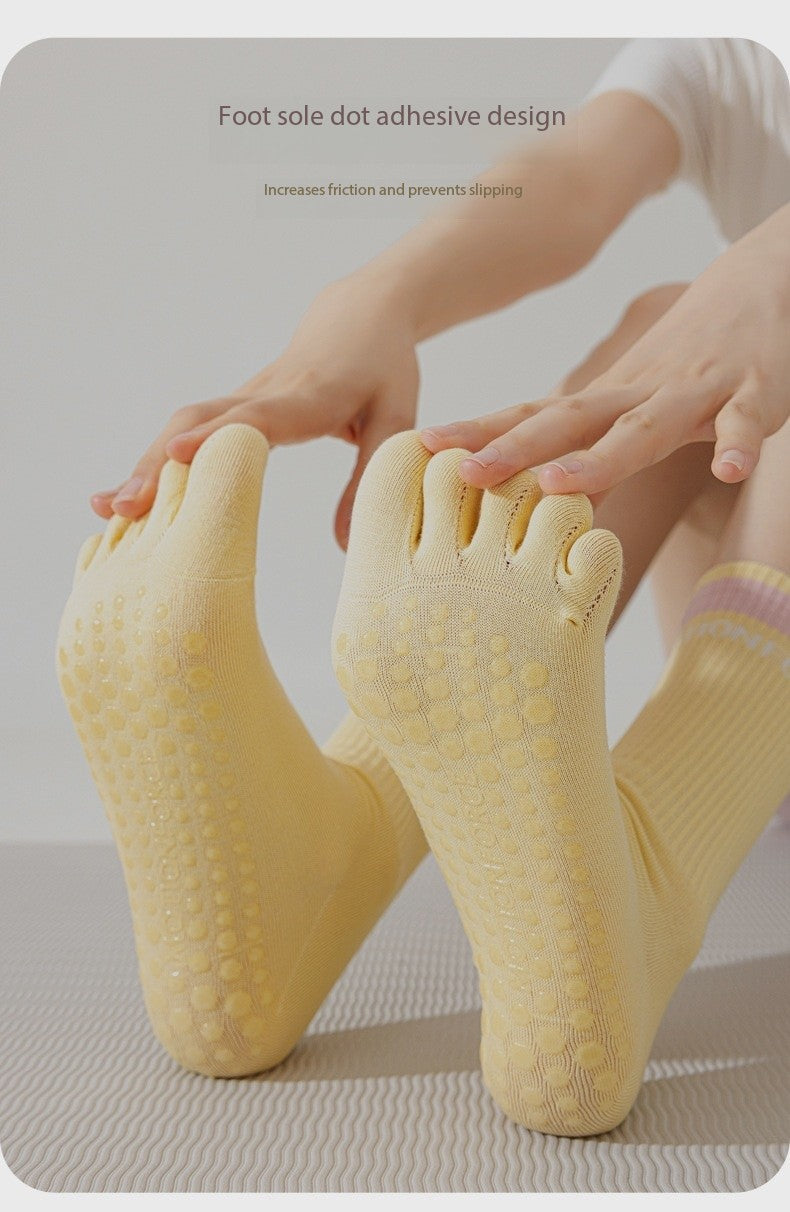 Women’s Five-Toe Yoga Socks – Mid-Calf Non-Slip Grip Socks for Pilates, Indoor Workouts & Running