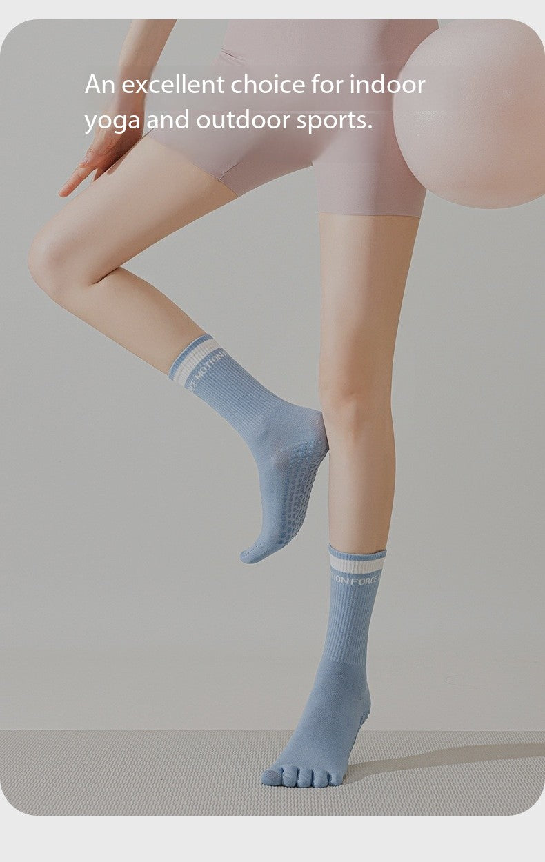 Women’s Five-Toe Yoga Socks – Mid-Calf Non-Slip Grip Socks for Pilates, Indoor Workouts & Running