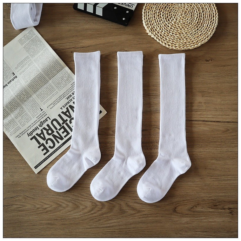 Student’s Long White Knee-High Socks – Lightweight  & Sports Style