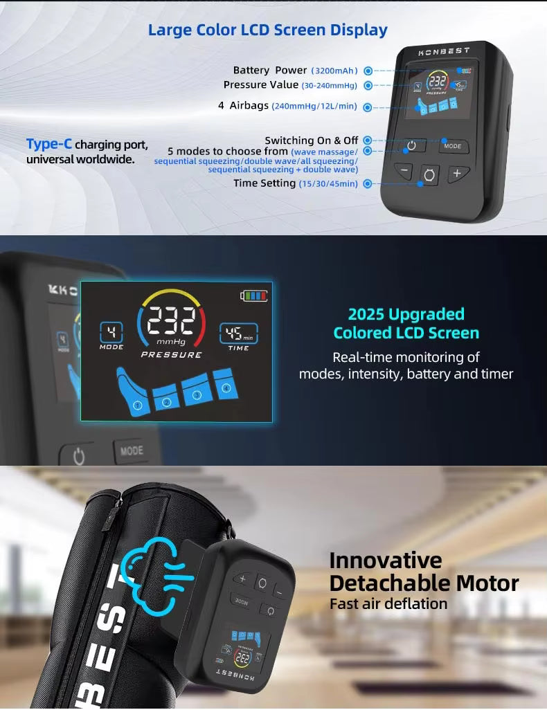 4-Chamber Air Compression Therapy System – Full Leg Massage Boots for Recovery & Circulation