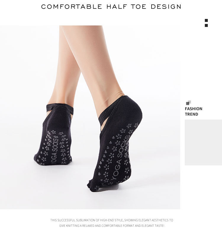 Women’s Cross-Strap Yoga Socks – Non-Slip Five-Toe Socks with Grips | Pilates, Barre & Dance Workout Socks