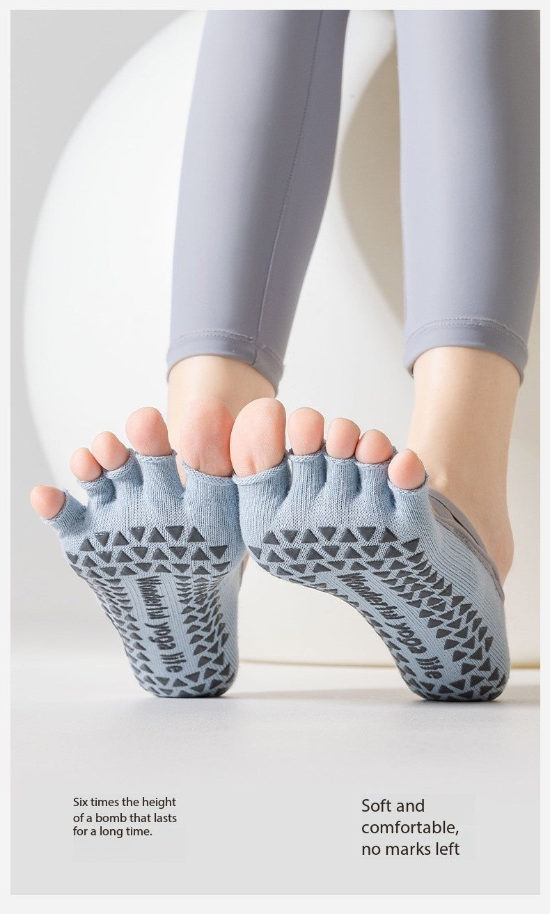 Women’s Open-Toe Five-Toe Pilates Socks – Cross-Strap Non-Slip Grip Socks with Cushion & Shock Absorption