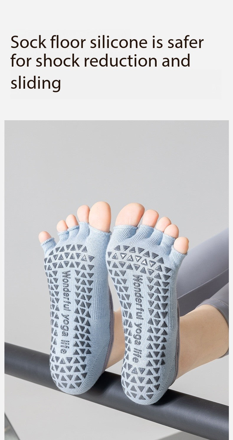 Women’s Open-Toe Five-Toe Pilates Socks – Cross-Strap Non-Slip Grip Socks with Cushion & Shock Absorption