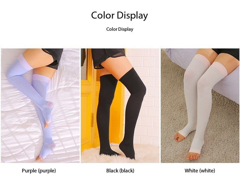 Over-the-Knee Open-Toe Compression Sleep Socks – Gentle Gradient Pressure for Nighttime Comfort