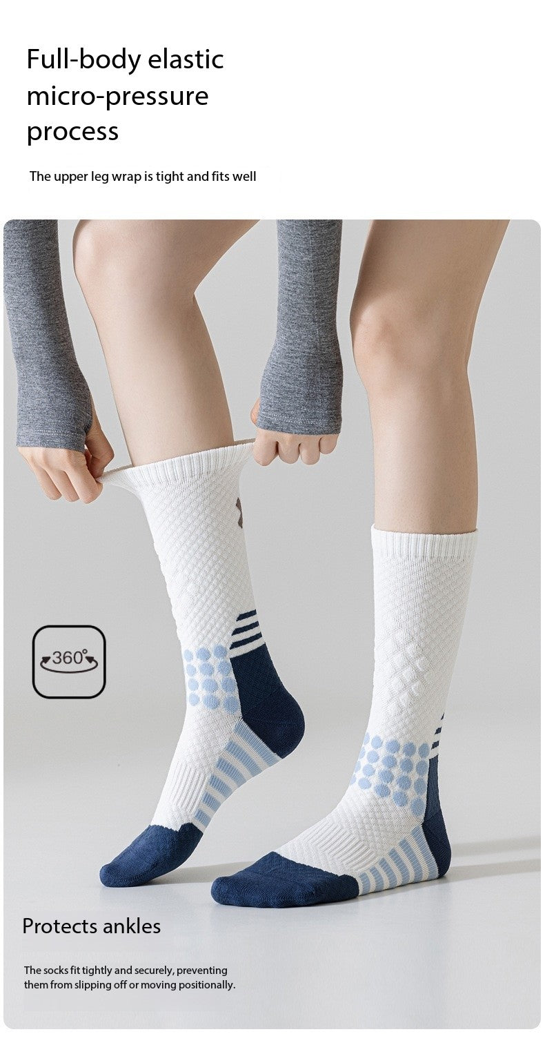 Women’s Summer Cycling Socks – Mid-Calf Reflective Sports Compression Socks with Towel Sole, Breathable & Sweat-Wicking