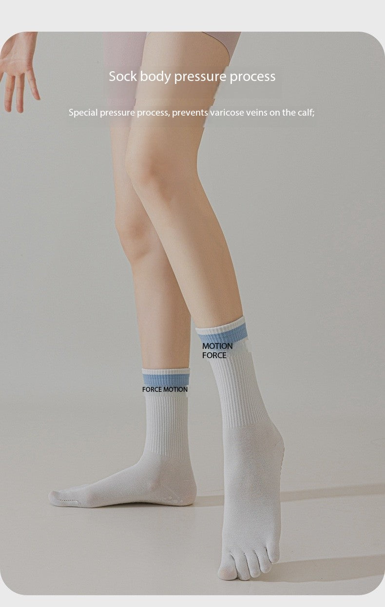 Women’s Five-Toe Yoga Socks – Mid-Calf Non-Slip Grip Socks for Pilates, Indoor Workouts & Running