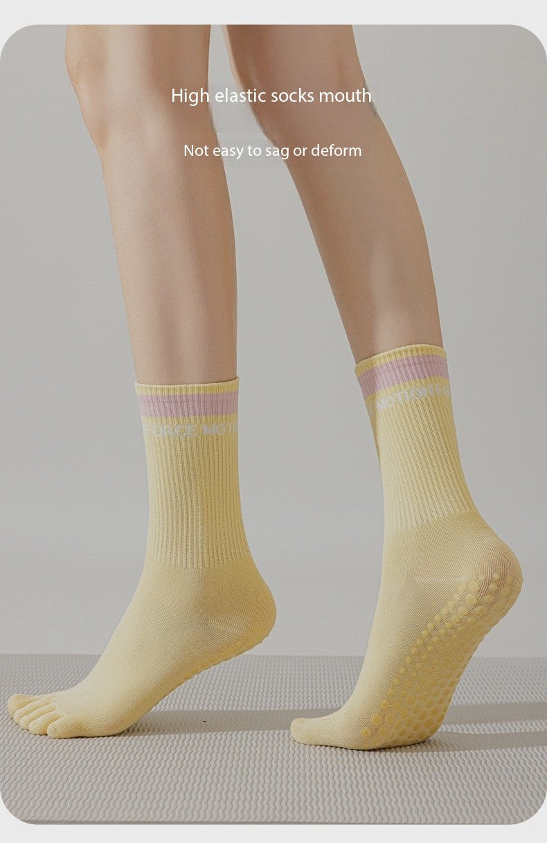 Women’s Five-Toe Yoga Socks – Mid-Calf Non-Slip Grip Socks for Pilates, Indoor Workouts & Running