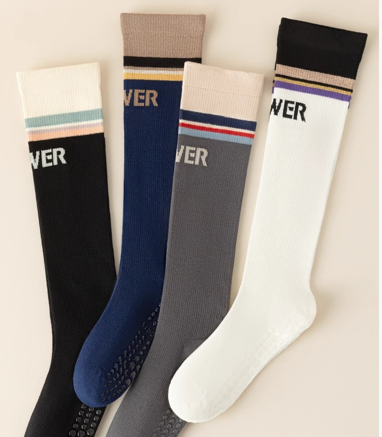 Women’s Calf-Length Compression Yoga Socks – Non-Slip Grip Socks for Pilates, Running, Jump Rope & Training