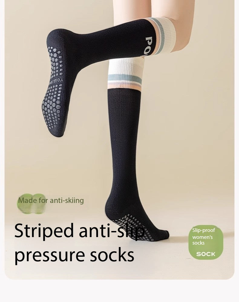 Women’s Calf-Length Compression Yoga Socks – Non-Slip Grip Socks for Pilates, Running, Jump Rope & Training