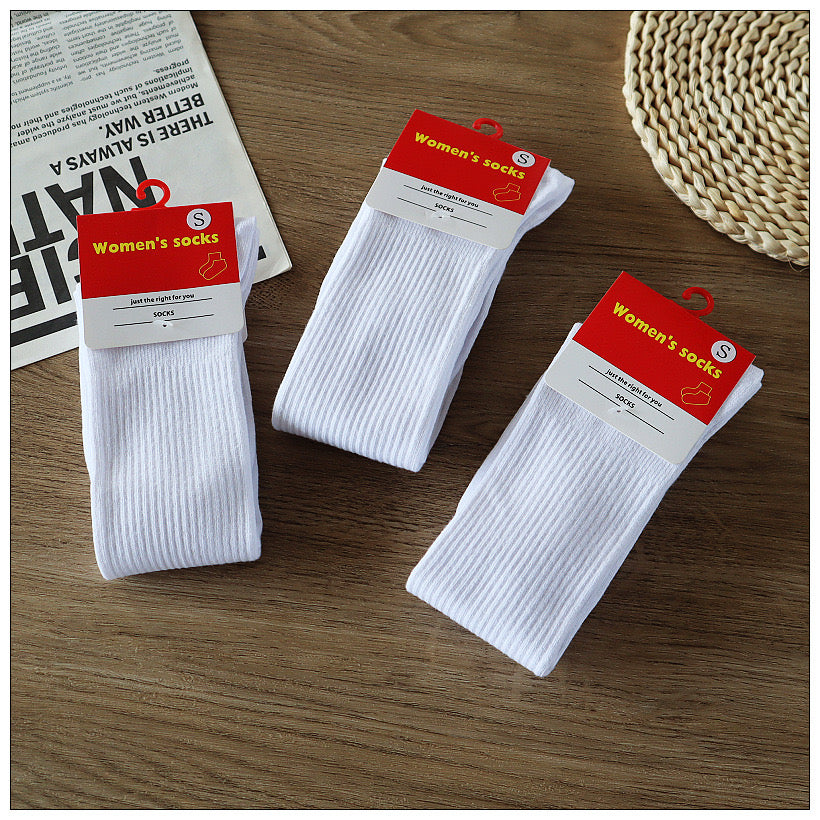 Student’s Long White Knee-High Socks – Lightweight  & Sports Style