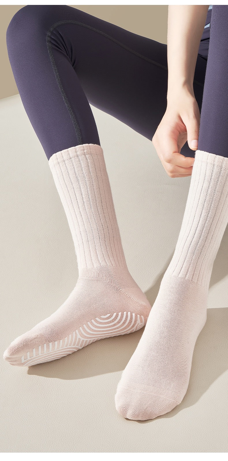 Women’s Yoga Long Socks – Seamless Non-Slip Mid-Calf Grip Socks for Pilates & Fitness, Fresh Colors for Spring & Summer