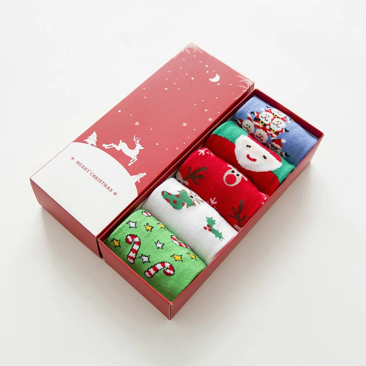 Christmas Socks Gift Box – 5 Pairs Cotton Crew Socks