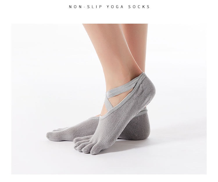 Women’s Cross-Strap Yoga Socks – Non-Slip Five-Toe Socks with Grips | Pilates, Barre & Dance Workout Socks